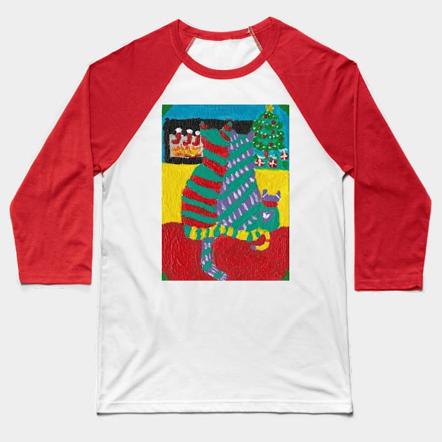 Abstract Christmas cat Holiday art Baseball T-Shirt by SamsArtworks